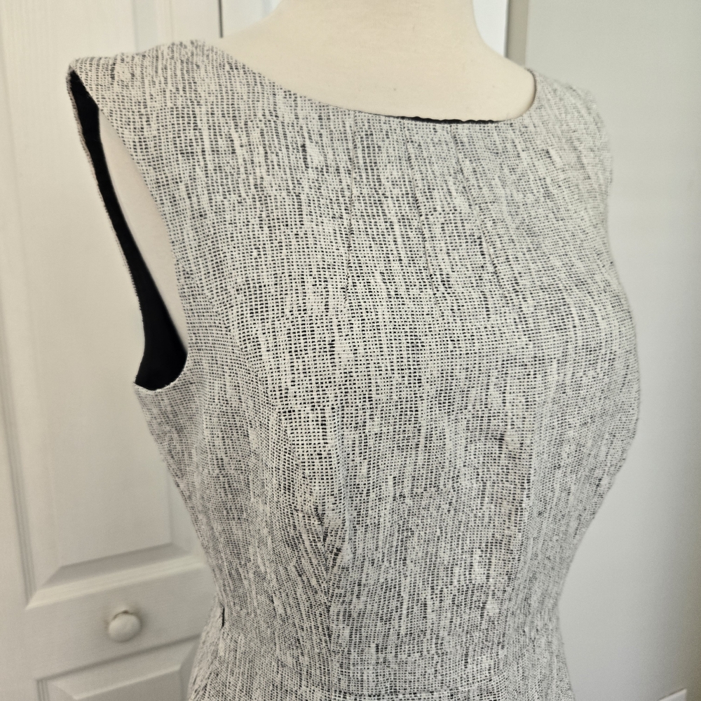 Kate Spade Black & White Twill Strapless Linen Cotton Textured Sheath Dress